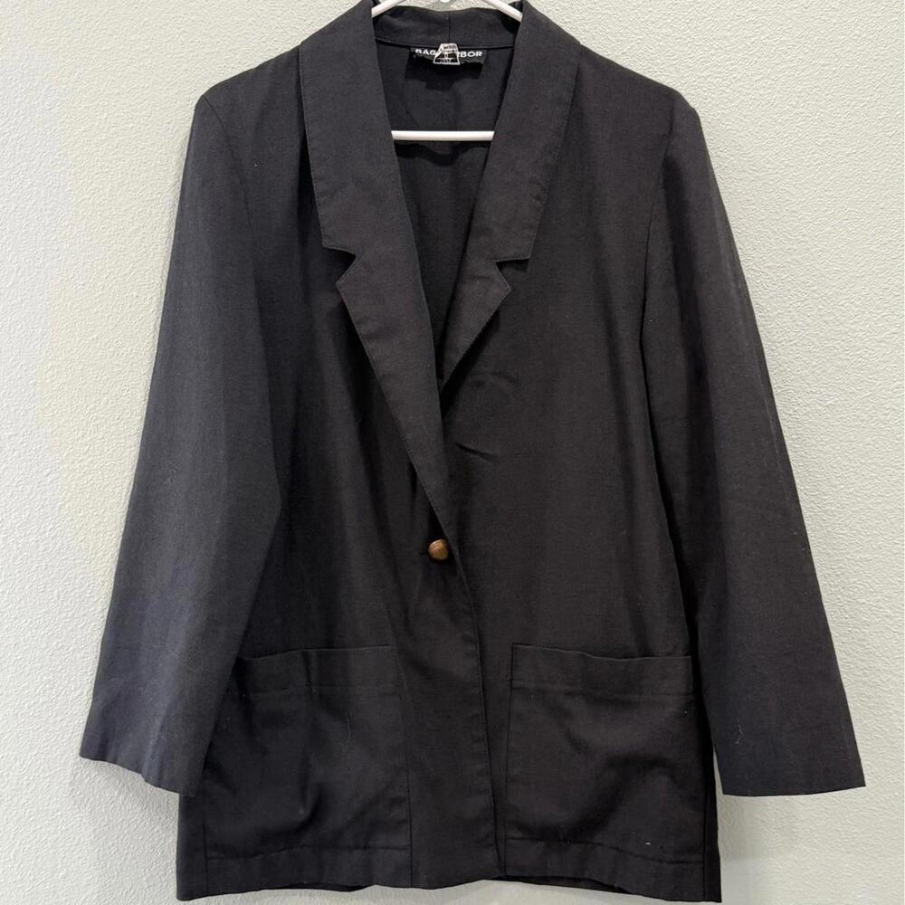 Vintage Sag Harbor Blazer Size 8 Women's Black 3/4 Sleeve Single Breasted